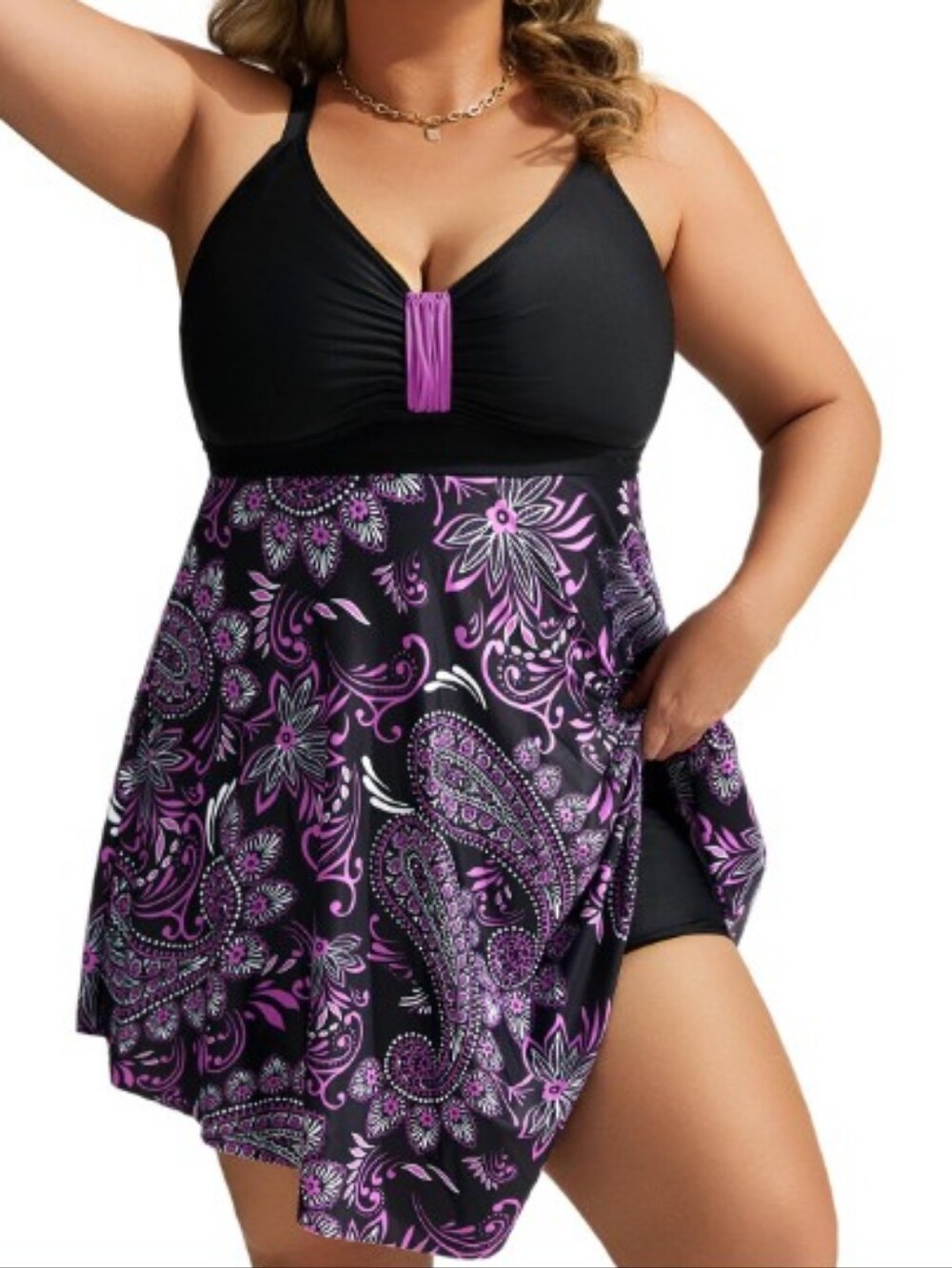 Hanna Nikole Womens One Piece Tummy Control Swimdress Plus Size Skirtini Cover